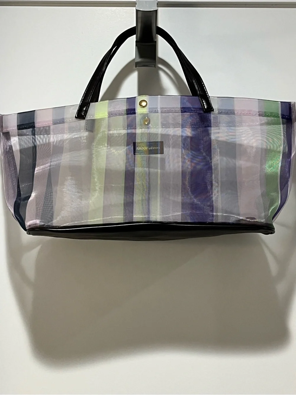 Mesh Striped Tote with Black Trim and Handles